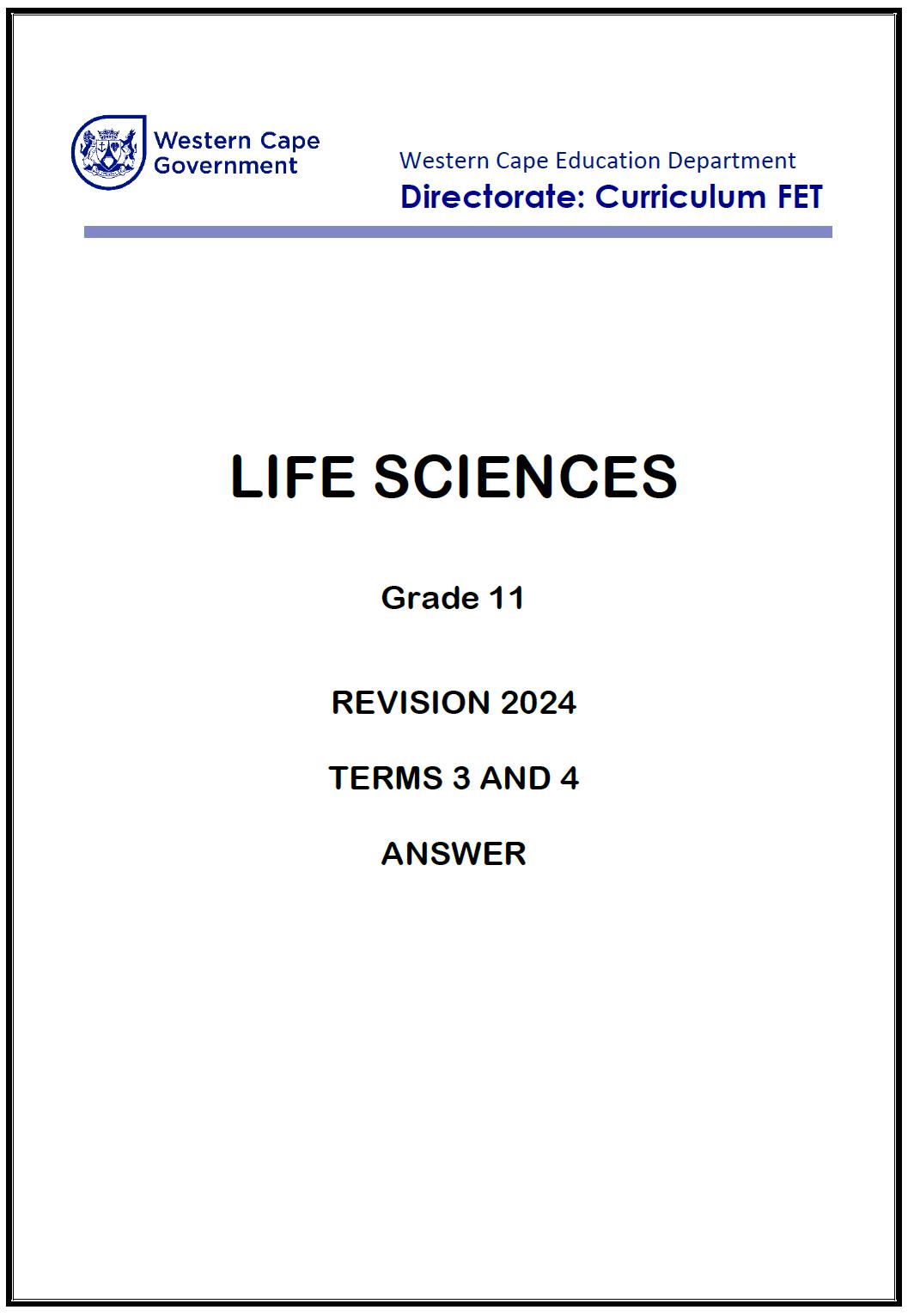 Gr 11 T3 And 4 Revision Booklet Answers Life Sciences 2024 WCED EPortal